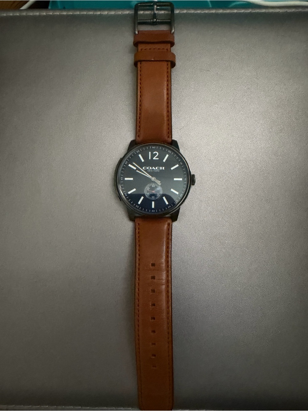 Coach Men's Watch with Brown Leather Strap and Black Dial